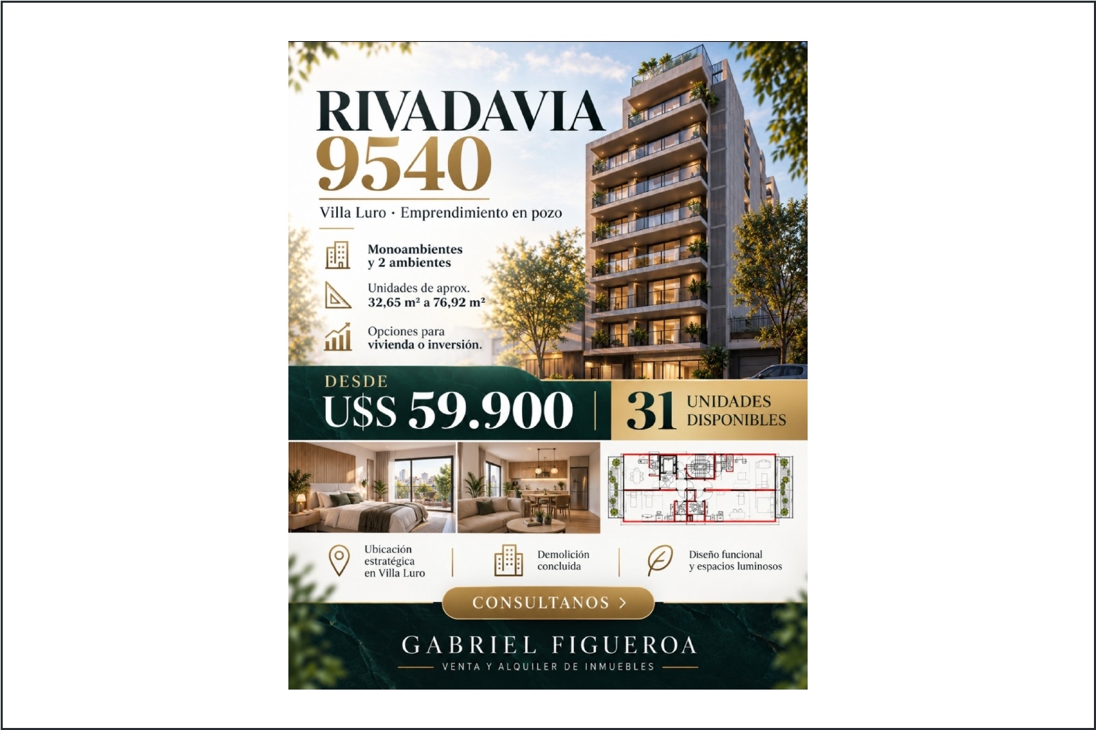 Render ilustrativo del proyecto Rivadavia 9540. No representa el estado actual de la obra.